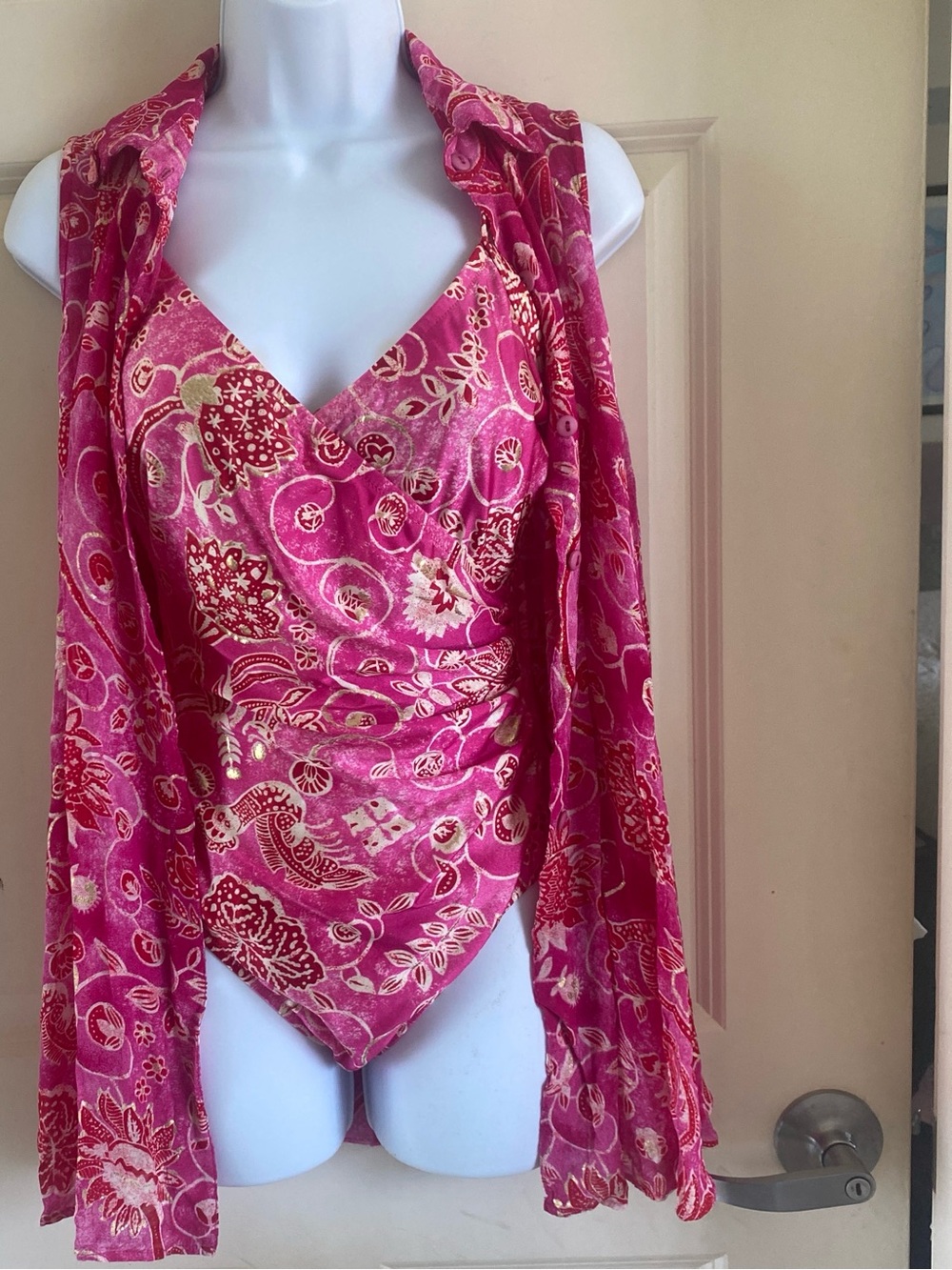 Vintage Gottex Hot Pink Draped Swimsuit & Coverup